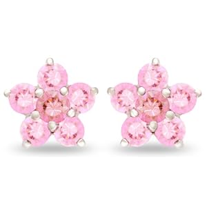 JanKuo Pink Flower Stud Cubic Zirconia Prom Bridal Earrings October Birthstone with Gift Box