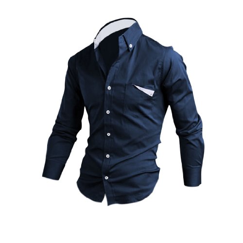 Men Point Collar Long Sleeve Chest Pocket Autumn Winter Shirt