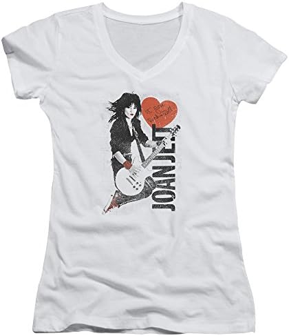 Joan Jett - I Love Rock-n-Roll Punk Jump - Crop Sleeve Fitted Junior V-Neck T - Medium