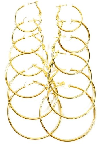 Fashion Hoop Earrings Set of 6 Pairs in Graduated Sizes (Available in Silver, Gold, Multi-Colored, Black/White)