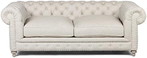 Upholstered Sofa Beige Linen 90" Feathered Down Seating Nailhead Trimmed Rolled Back Silver Coaster Company