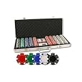 Da Vinci Set of 500 11.5-Gram Poker Chips with Aluminum Case, 3 Dealer Buttons, 2 Decks of Playing Cards, 5 Dice, and 2 Cut Cards