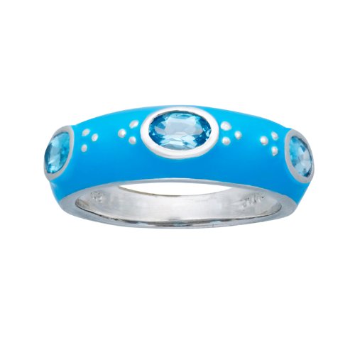 Sterling Silver Swiss Blue Topaz with Light Blue Enamel Womens Ring, Size 9