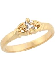 14k Yellow Gold White CZ Petite Princess Stylish Girls Baby Ring