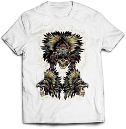 Phantasmic Arts Men's Native American Aztec Skulls Design Premium Crew Neck Tee T-Shirt (Small, White)
