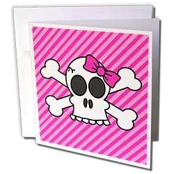 Janna Salak Designs Gothic - Cute Pink Goth Punk Skull and Crossbones Girl - Greeting Cards-12 Greeting Cards with envelopes