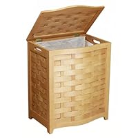 Oceanstar BHV0100N Bowed Front Veneer Laundry Wood Hamper with Interior Bag, Natural Finished