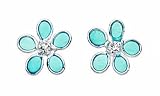 Boucles doreilles fleur mince en turquoise avec de la zircone - en argent sterling 925