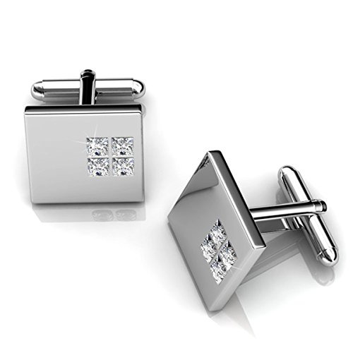 TK Beauty Glimmering Diamond Color Cufflinks For Men Made With Swarovski Crystals