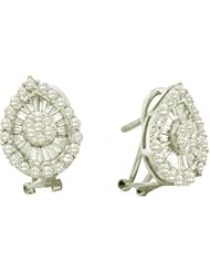 1.27 Carat (ctw) 14k White Gold Round & Baguette Cut White Diamond Ladies Cluster Flower Earrings