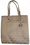 Michael Kors North / South Jacquard Signature Tote in Beige / Gold (MK HANDBAGS, PURSES, BAGS)