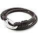 KONOV Mens Leather Stainless Steel Clasp Bracelet, Wrap Bangle, Brown Silver, 8