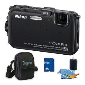 Nikon COOLPIX AW100 16 MP CMOS Waterproof Digital Camera with GPS and Full HD 1080p Video (Black) Deluxe Bundle