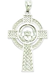 14K White Gold Celtic Claddagh Cross Pendant Charm