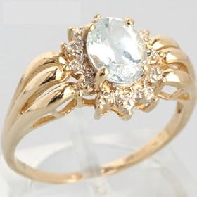 14K Yellow Gold Aquamarine and Diamond Estate Ring by 