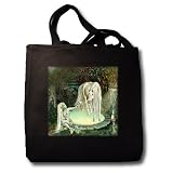 Dream Essence Designs Fantasy - A magical elf who delivers an enchanted fruit to a unicorn who is held under a spell - Tote Bags