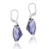 Sterling Silver Dark Blue Swarovski Elements Freeform Drop Leverback Earrings