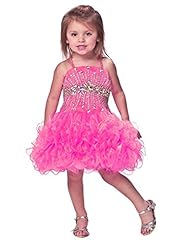 Toddler Spaghetti Strap Lace  Beaded Above the Knee Organza Flower-Girl Dress/Pageant Dress/Mini Dress  With Ruffles