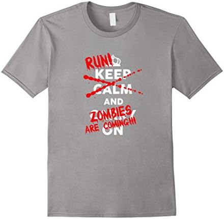 Men's Funny Run Zombies Are Coming Keep Calm and Carry On T-shirt  Large Slate
