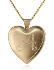 18k Gold Plated 26mm (1") Personalized with Initial Heart Chain Locket Necklace, 24"