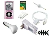 8 items Value Combo for Apple ipod nano Chromatic 4th Generation 8GB/16GB Series ,Includes:(Universal Car Charger + Universal Wall Charger +Straight usb data cable + Pink Crystal Case Cover+ 3.5mm~3.5mm White Retractable Auxiliary cable +Blet Clip + Screen Protector + Fishbone Style Keychain)