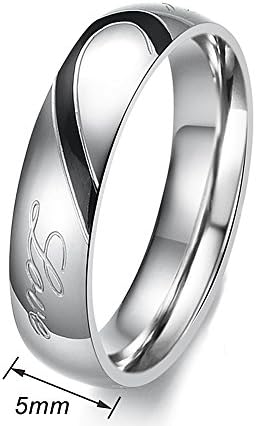 Dixivi Jewelry Stainless Steel Matching Heart Engraved "Real Love" Couples Promise Ring - Men's