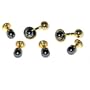 Joseph Abboud Black Tie Hematite Black Pearl Stone with Gold Disk Trim Cufflink and Stud set