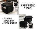 Storage Ottoman With Snack Tray Black (Can Be Used 3 Ways!)