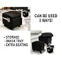 Storage Ottoman With Snack Tray Black (Can Be Used 3 Ways! 12" x 12" x 10")