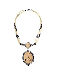 Diamond Pave Gemstone Cameo Design Pendant Necklace 18kt Gold Victorian Style Jewelry