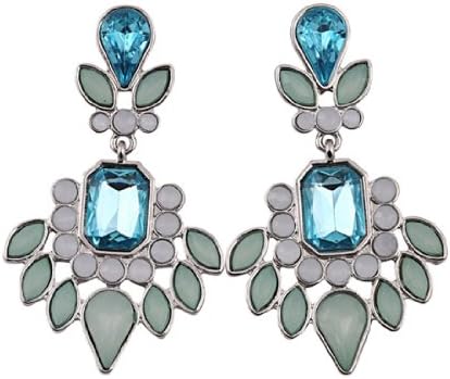 Gorgeous Silver Tone Blue and White Dangle Post Backings Drop Earrings