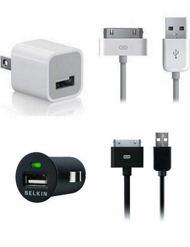 Orginal Belkin Micro Auto Car Charger with Charge Sync Cable for (Verizon Sprint ATT) iPhone 4S 4 + Apple A1265 USB Power Adapter (OEM) Charger Cube & Sync Cable for Apple iPhone 4S iPAD 2, iPod, Touch for (Verizon Sprint ATT) iPhone 4S 3GS 4 ALL