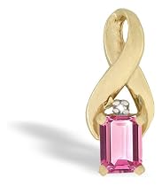 14K Yellow Gold Emerald-cut Created Pink Sapphire and Diamond Pendant