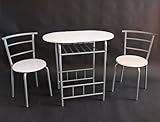 Metall-Esstisch Esszimmertisch Tisch MDF-Platte + 2 Stühle, weiß
