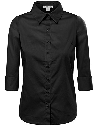 FPT Womens 3/4 Sleeve Collar Button Down Shirt