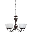 Globe 6189701 Java Five-Light Chandelier, Crimson Coffee Finish with Alabaster Glass Globes