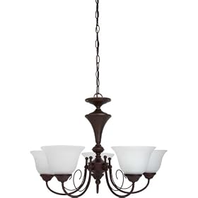 Globe 6189701 Java Five-Light Chandelier, Crimson Coffee Finish with Alabaster Glass... by Globe