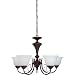 Globe 6189701 Java Five-Light Chandelier, Crimson Coffee Finish with Alabaster Glass Globes