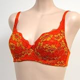 Venus Orange Floral Lacy Full Coverage Bra #8060 sz 32C