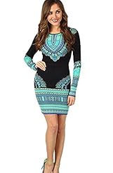 Sexy Geometric Print Long Sleeves Elastane/Nylon/Polyester/Spandex Bodycon Dress 
