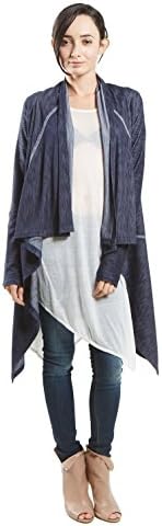 Amangny Women's Square Denim Knit Maxi Cardigan Medium Navy