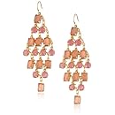 Peach and Light Rose Kite Chandelier Gold Tone Earrings