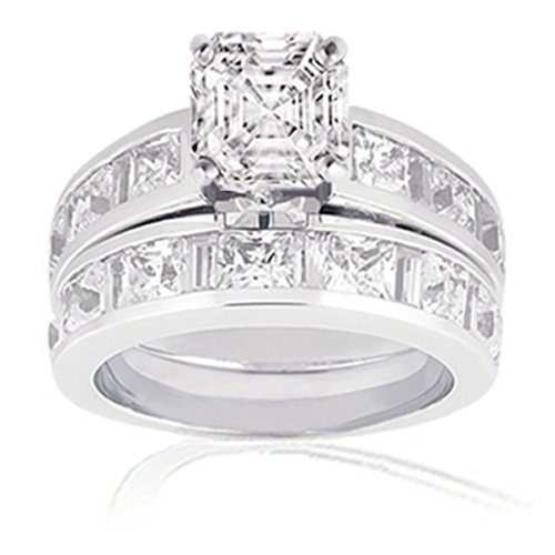 3.35 Ct Asscher Cut Diamond Wedding Rings Set SI2 EGL