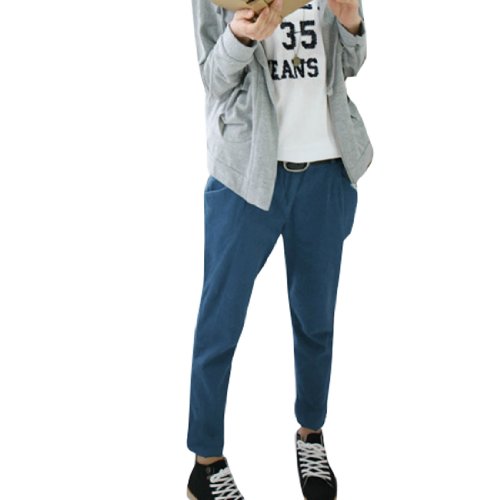 Allegra K Woman Decorative Back Pocket Slim Fit Casual Pencil Harlan Pants Steel Blue L
