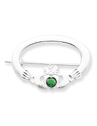 Sterling Silver Green Cz Claddagh Pin