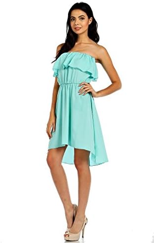 RACK29 - Overlay Bodice Solid Hi Low Solid Tube Basic Color Dress - Large, Mint