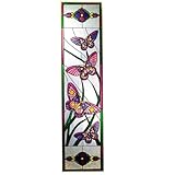 IMAGE OF Four Butterflies Plum Pink Vertical Art Glass Panel Wall Hanging Suncatcher 42 x 10