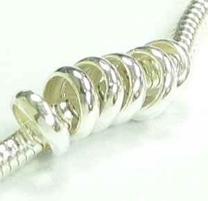 10 Sterling Silver Ring Spacer Bead Compatible W/ Pandora European Story Charm 3mm Snake Chain Cable Bracelet