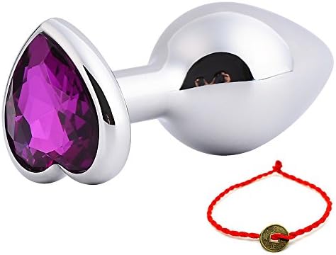 Small Size Women Men Anal Butt Plug Heart Shape Plated Jewely Stainless Toys For Beginner With Red Rope Bracelet (purple)