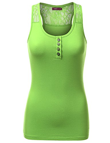 Doublju Women Sleeveless Round Neck Floral Racerback Button Henley Tank Top